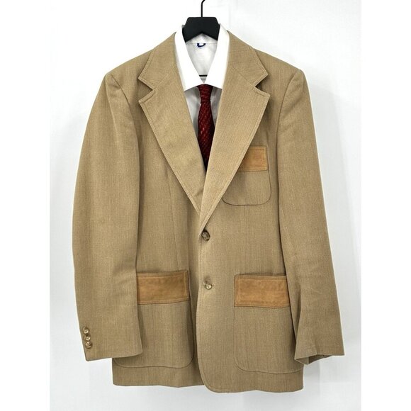vintage 70s STANLEY BLACKER jacket blazer sport coat patch pockets tan 40L - Picture 1 of 8